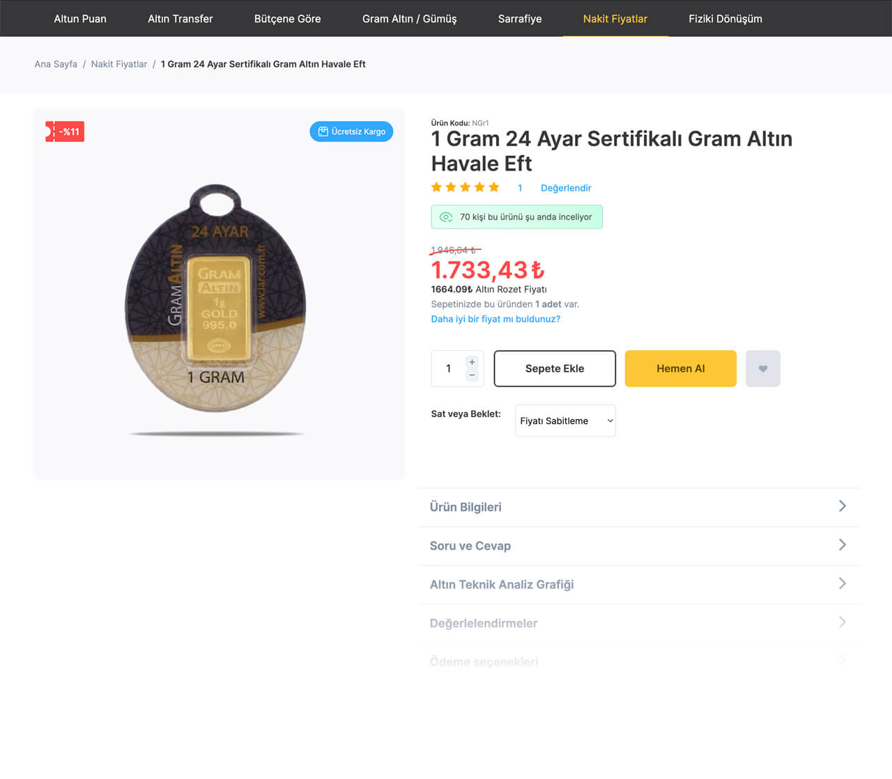 Altun Gold Product Detail Page