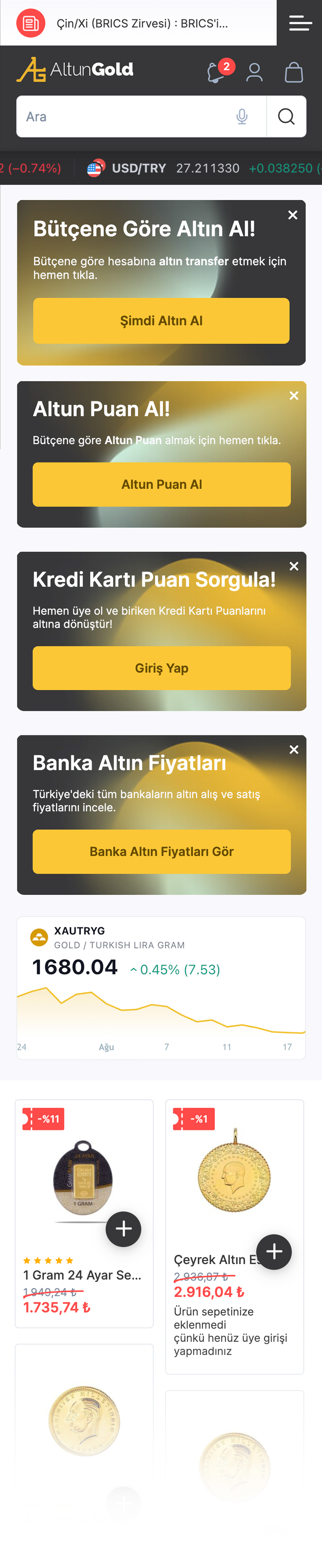 Altun Store Landing Page Mobile